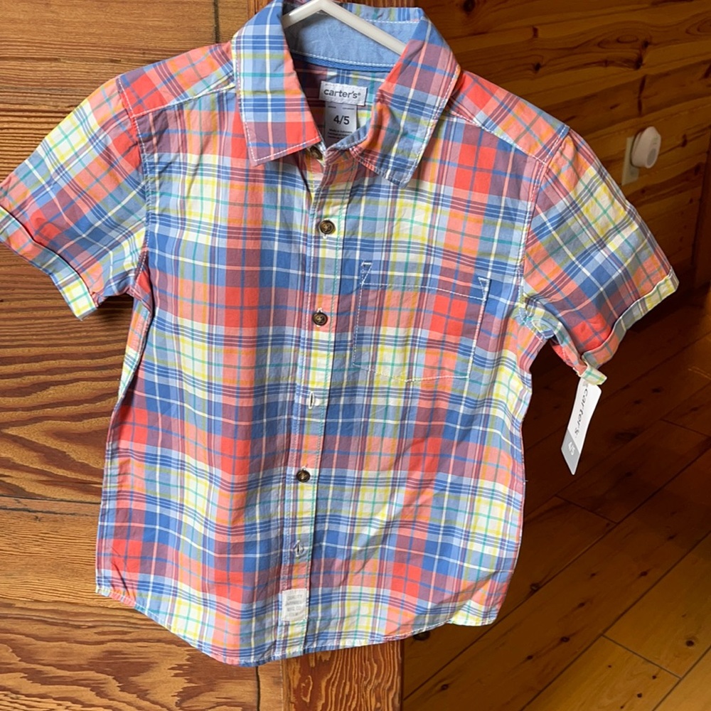 NWT Carter’s Plaid Shirt-sleeve Button Down 4/5